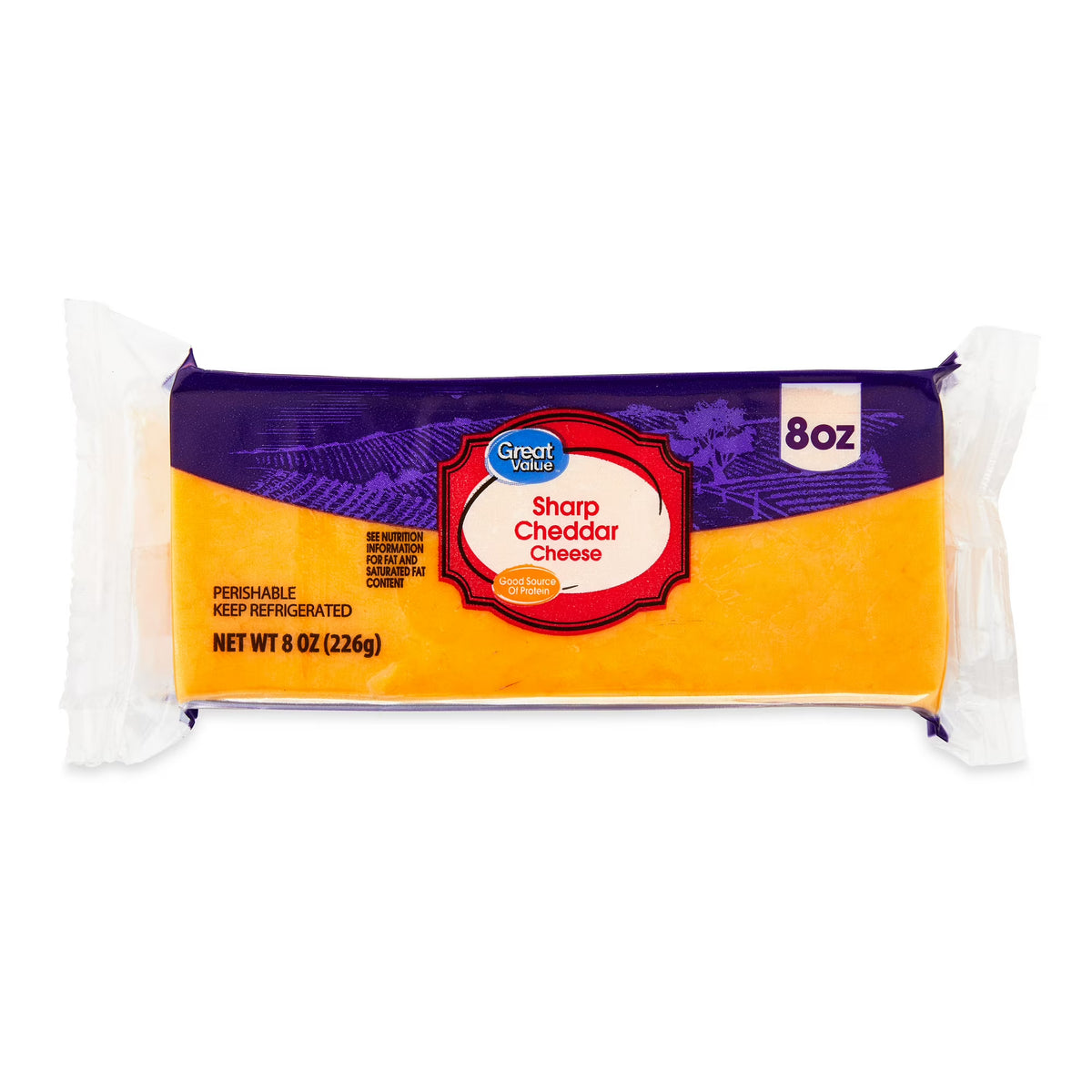 Great Value Sharp Cheddar Block Cheese, 8oz