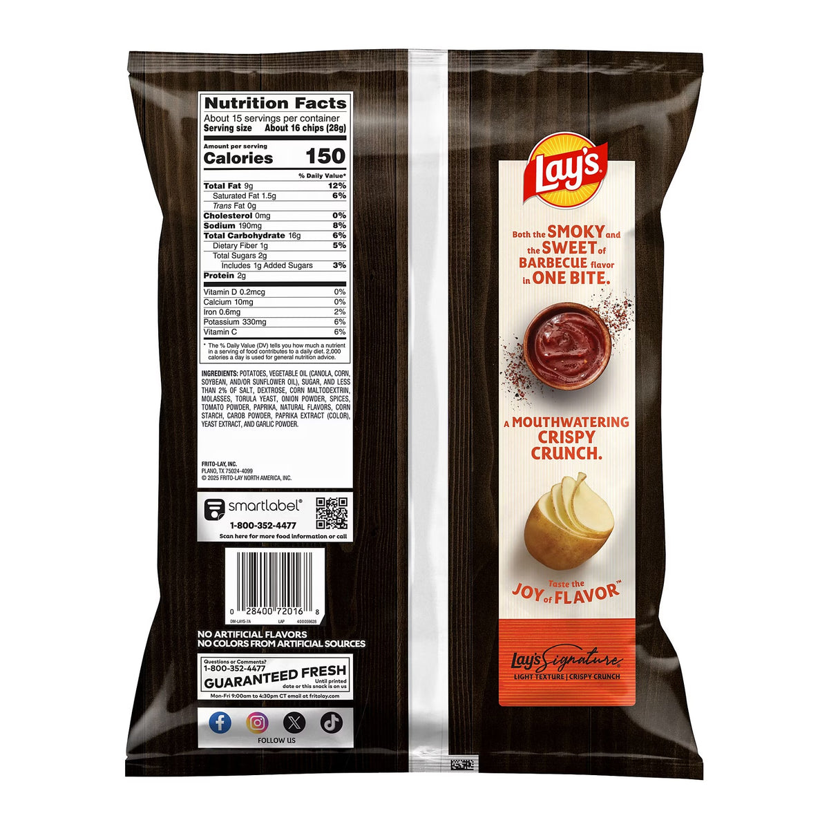 Lay's Barbecue Potato Chips, 15.25 oz - label